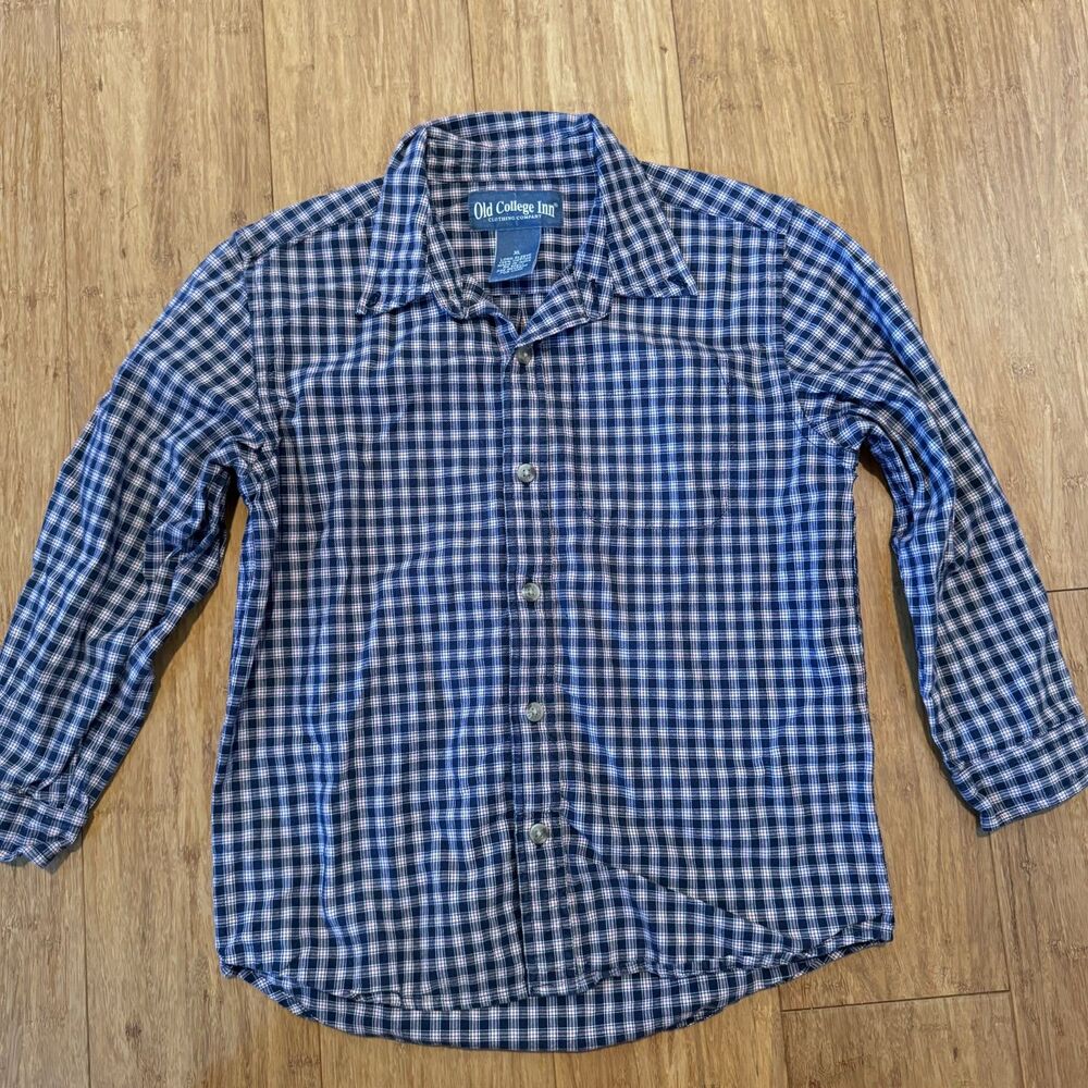 Vintage Old College Inn Boys Long Sleeve Plaid Button Down Size XL